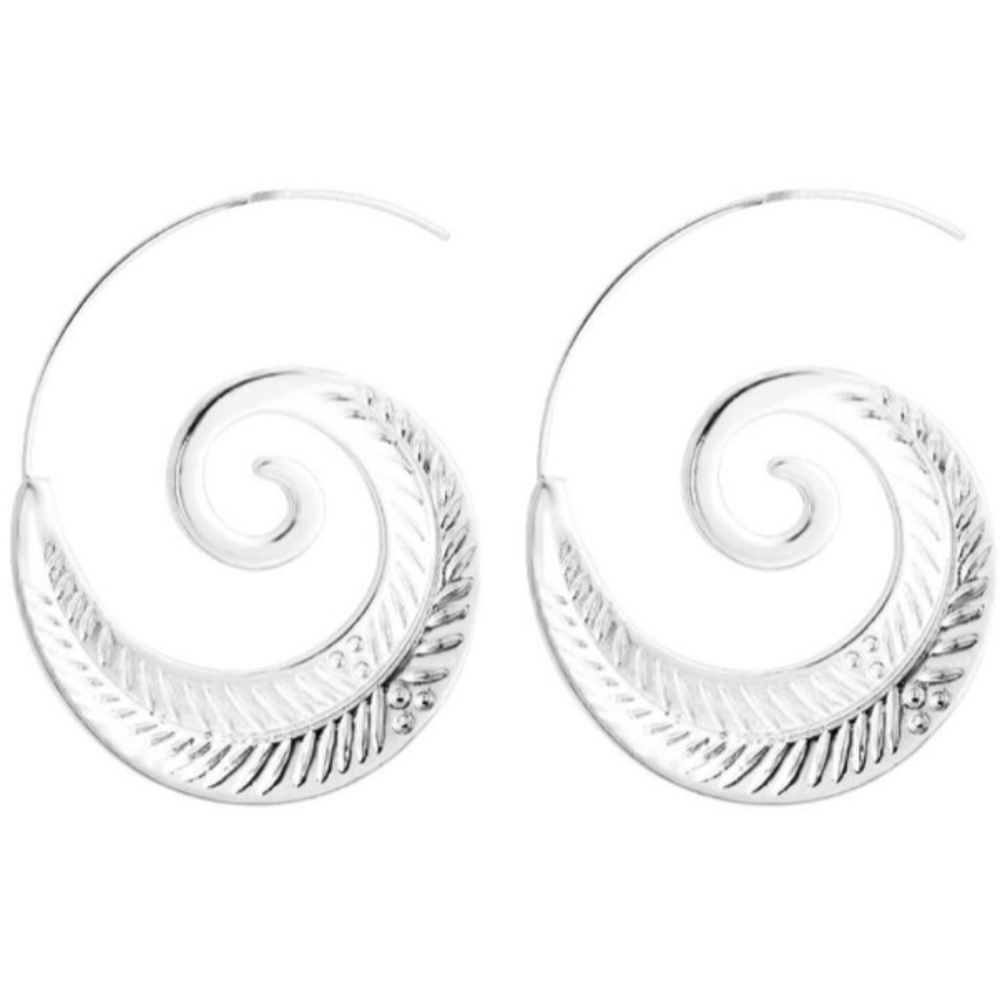 Ethnic Bohemian Spiral Swirl Earrings - Picture 13 of 14